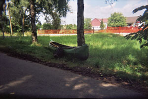 Kanufahrt mit Bildern von Bäumen und Wurzeln am Ufer