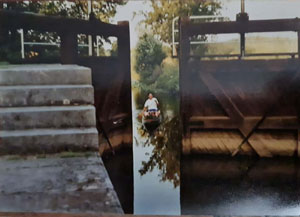 Kanufahrt mit Bildern von Bäumen und Wurzeln am Ufer